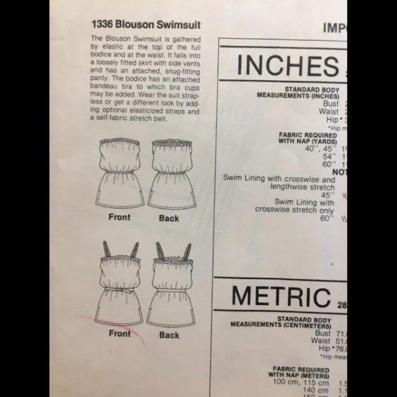 Vintage Stretch & Sew Pattern 1336 Blouson Swimsuit ~ Bust 28-50 - Picture 4 of 4